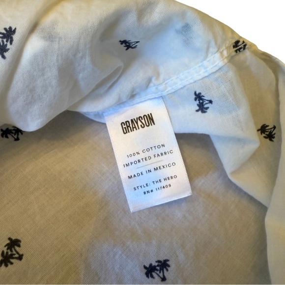 Grayson The Hero Button Down Shirt Palm Tree Print White Navy Size 5 XL - Picture 8 of 11